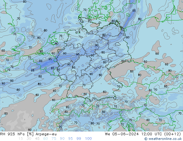 RH 925 hPa Arpege-eu 星期三 05.06.2024 12 UTC