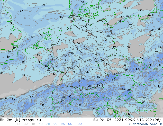 RH 2m Arpege-eu Вс 09.06.2024 00 UTC