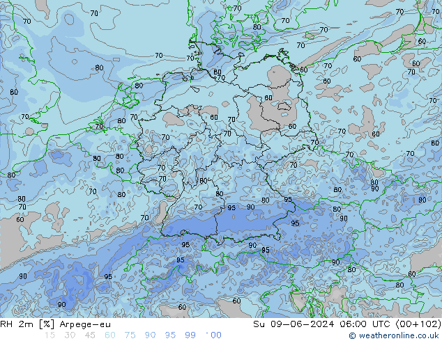 RH 2m Arpege-eu So 09.06.2024 06 UTC