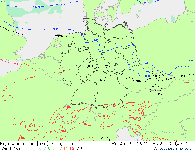 High wind areas Arpege-eu St 05.06.2024 18 UTC