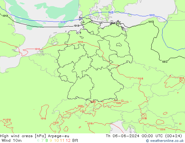 High wind areas Arpege-eu чт 06.06.2024 00 UTC