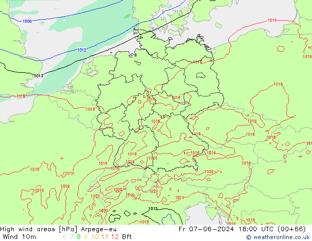 High wind areas Arpege-eu Fr 07.06.2024 18 UTC