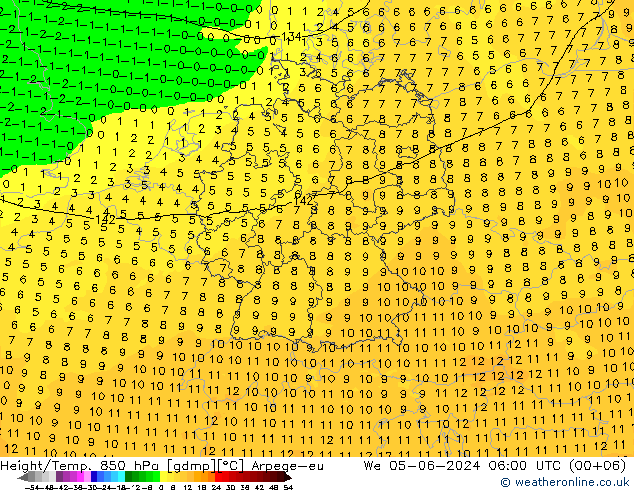 Height/Temp. 850 hPa Arpege-eu St 05.06.2024 06 UTC