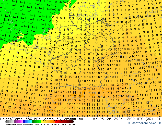 Height/Temp. 850 hPa Arpege-eu Mi 05.06.2024 12 UTC