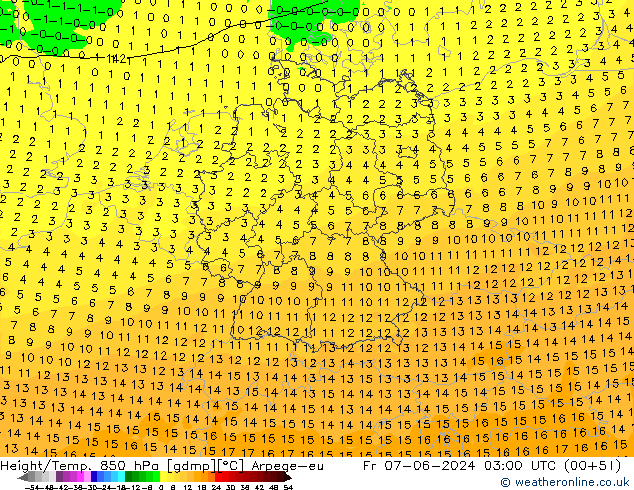 Height/Temp. 850 hPa Arpege-eu Fr 07.06.2024 03 UTC