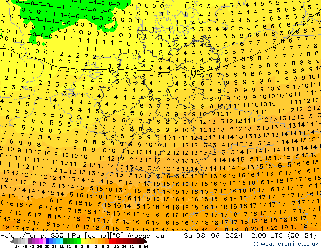 Height/Temp. 850 hPa Arpege-eu Sa 08.06.2024 12 UTC