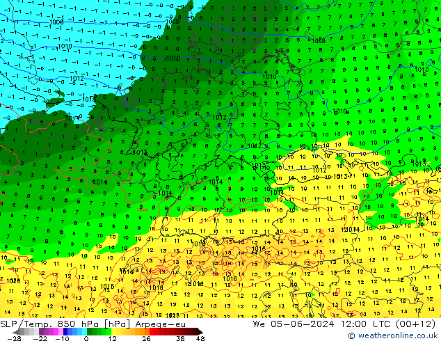 SLP/Temp. 850 hPa Arpege-eu 星期三 05.06.2024 12 UTC