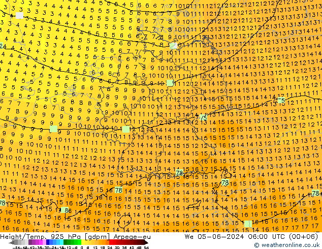 Height/Temp. 925 hPa Arpege-eu Qua 05.06.2024 06 UTC