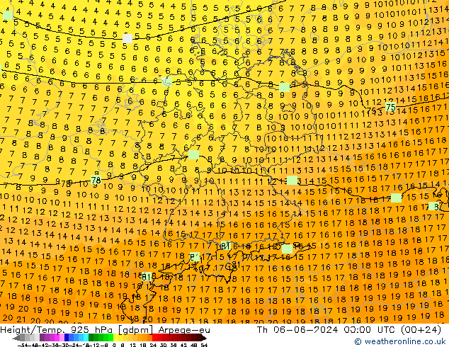 Hoogte/Temp. 925 hPa Arpege-eu do 06.06.2024 00 UTC