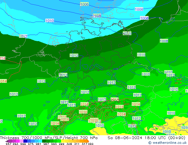 Dikte700-1000 hPa Arpege-eu za 08.06.2024 18 UTC