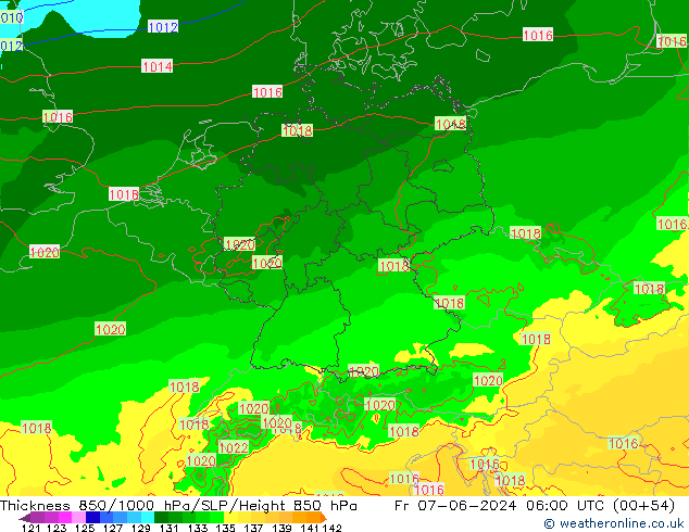 Thck 850-1000 hPa Arpege-eu pt. 07.06.2024 06 UTC