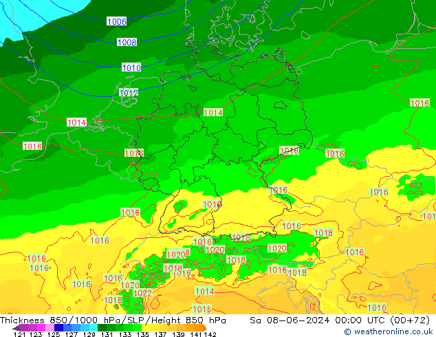 850-1000 hPa Kalınlığı Arpege-eu Cts 08.06.2024 00 UTC