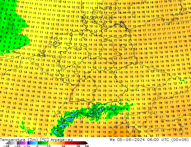 Temperatura (2m) Arpege-eu Qua 05.06.2024 06 UTC