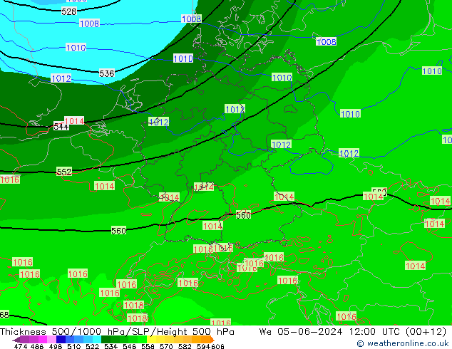 Espesor 500-1000 hPa Arpege-eu mié 05.06.2024 12 UTC