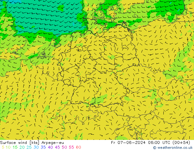 Wind 10 m Arpege-eu vr 07.06.2024 06 UTC