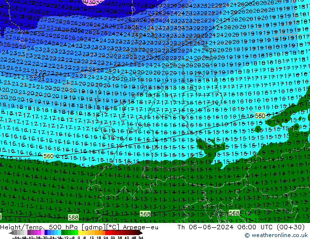 Height/Temp. 500 hPa Arpege-eu Th 06.06.2024 06 UTC