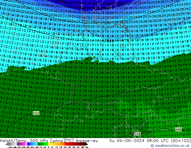 Hoogte/Temp. 500 hPa Arpege-eu zo 09.06.2024 06 UTC