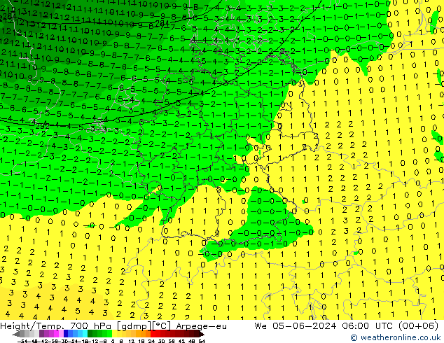 Height/Temp. 700 hPa Arpege-eu Qua 05.06.2024 06 UTC