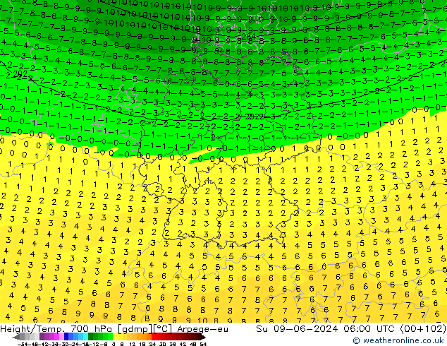 Height/Temp. 700 hPa Arpege-eu Dom 09.06.2024 06 UTC