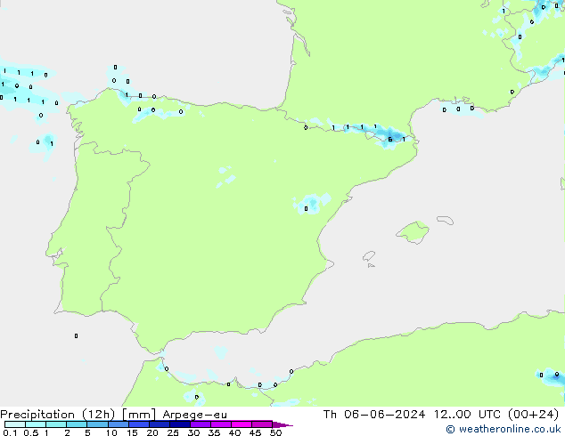 Precipitazione (12h) Arpege-eu gio 06.06.2024 00 UTC