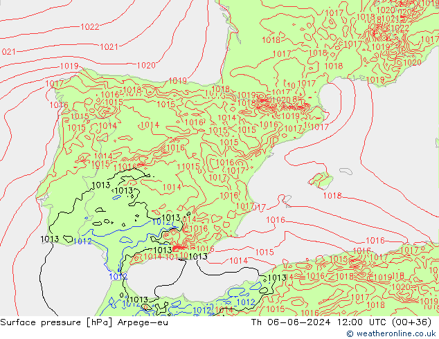 Pressione al suolo Arpege-eu gio 06.06.2024 12 UTC