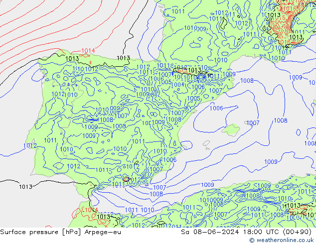 приземное давление Arpege-eu сб 08.06.2024 18 UTC