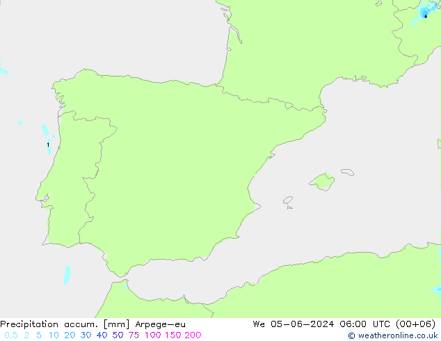 Totale neerslag Arpege-eu wo 05.06.2024 06 UTC