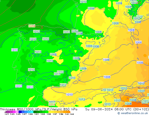 Thck 850-1000 hPa Arpege-eu nie. 09.06.2024 06 UTC