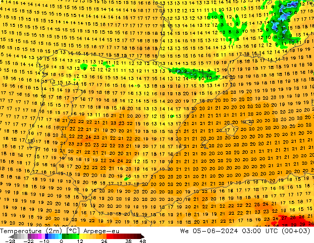 Temperature (2m) Arpege-eu We 05.06.2024 03 UTC