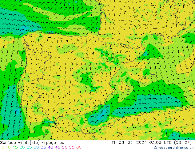 wiatr 10 m Arpege-eu czw. 06.06.2024 03 UTC
