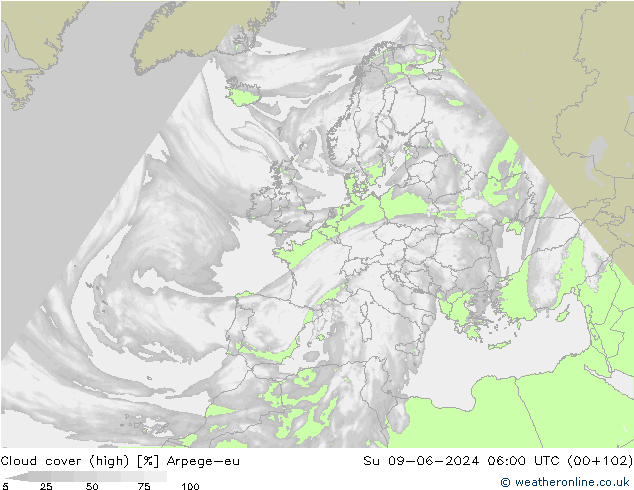 Nuages (élevé) Arpege-eu dim 09.06.2024 06 UTC