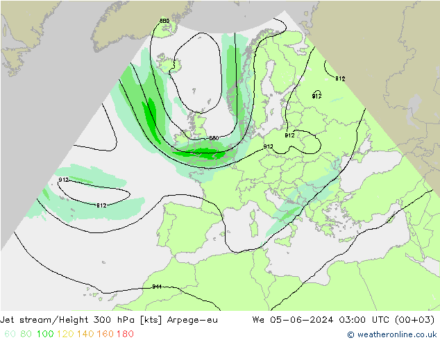 Jet stream/Height 300 hPa Arpege-eu We 05.06.2024 03 UTC