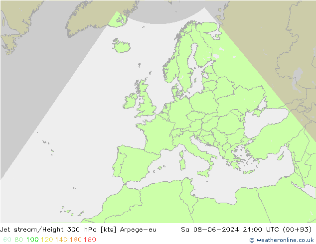 Jet stream/Height 300 hPa Arpege-eu Sa 08.06.2024 21 UTC