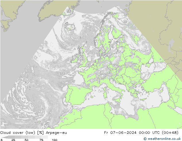 Cloud cover (low) Arpege-eu Fr 07.06.2024 00 UTC