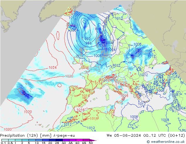 Yağış (12h) Arpege-eu Çar 05.06.2024 12 UTC