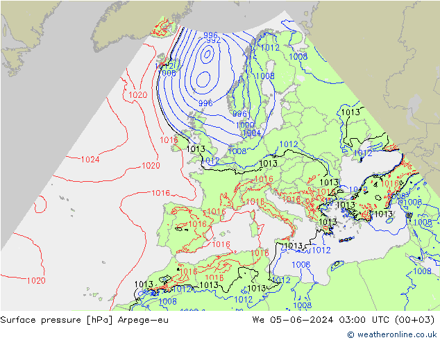 Surface pressure Arpege-eu We 05.06.2024 03 UTC