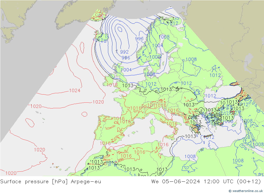 Surface pressure Arpege-eu We 05.06.2024 12 UTC