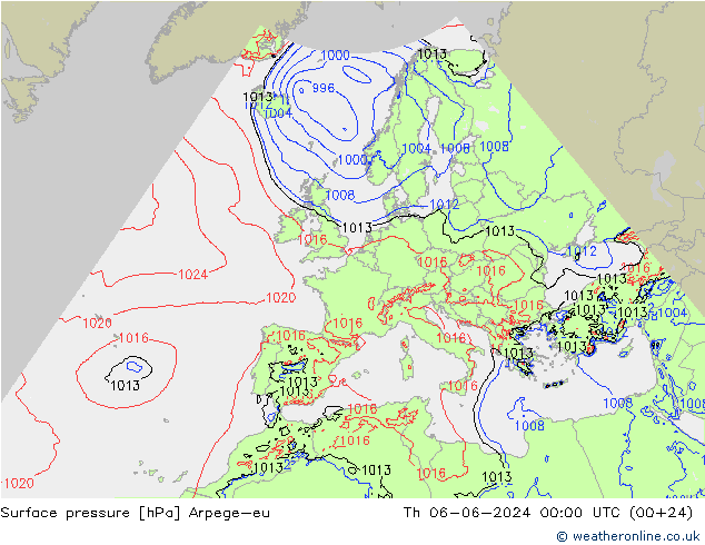 Pressione al suolo Arpege-eu gio 06.06.2024 00 UTC