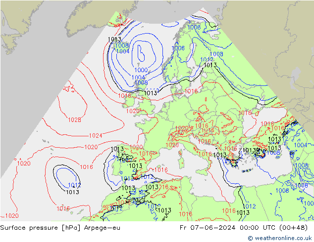 Luchtdruk (Grond) Arpege-eu vr 07.06.2024 00 UTC