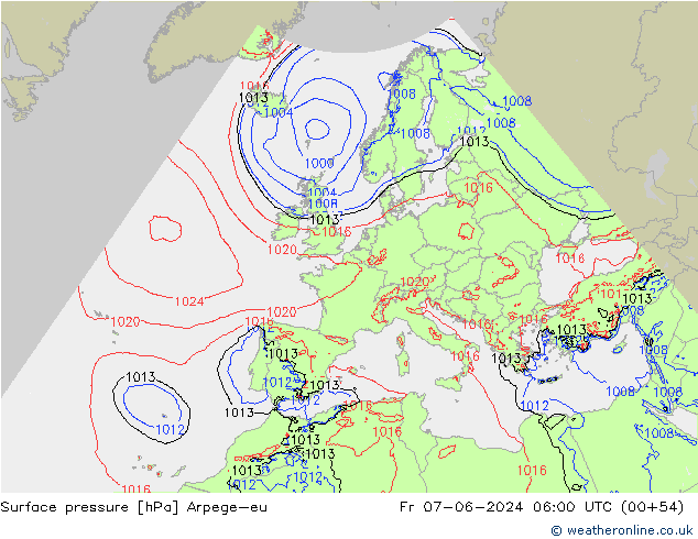 Yer basıncı Arpege-eu Cu 07.06.2024 06 UTC