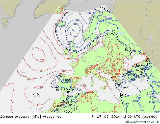 Yer basıncı Arpege-eu Cu 07.06.2024 12 UTC