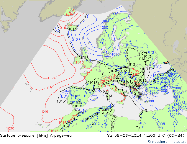 Surface pressure Arpege-eu Sa 08.06.2024 12 UTC