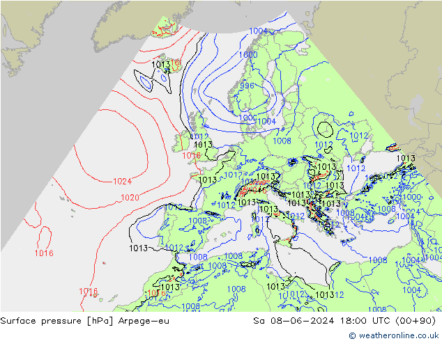 Luchtdruk (Grond) Arpege-eu za 08.06.2024 18 UTC