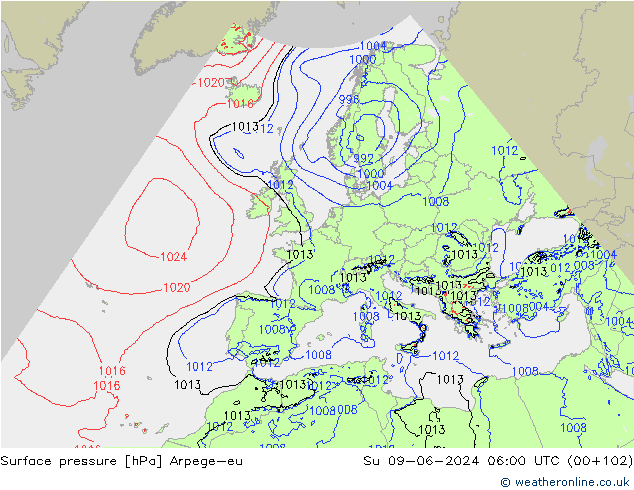 Bodendruck Arpege-eu So 09.06.2024 06 UTC