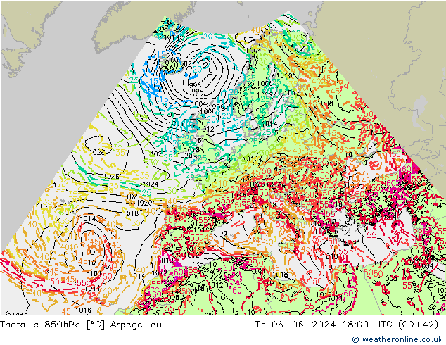 Theta-e 850hPa Arpege-eu Th 06.06.2024 18 UTC