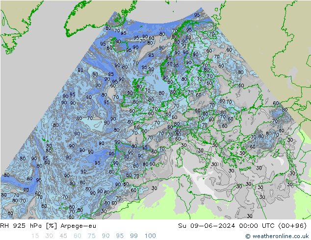 RH 925 hPa Arpege-eu So 09.06.2024 00 UTC