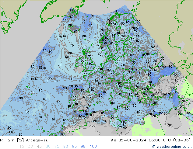 RH 2m Arpege-eu 星期三 05.06.2024 06 UTC