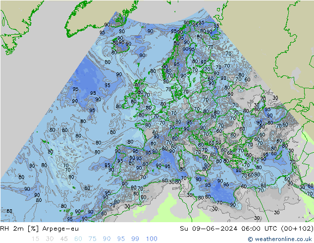 RH 2m Arpege-eu nie. 09.06.2024 06 UTC