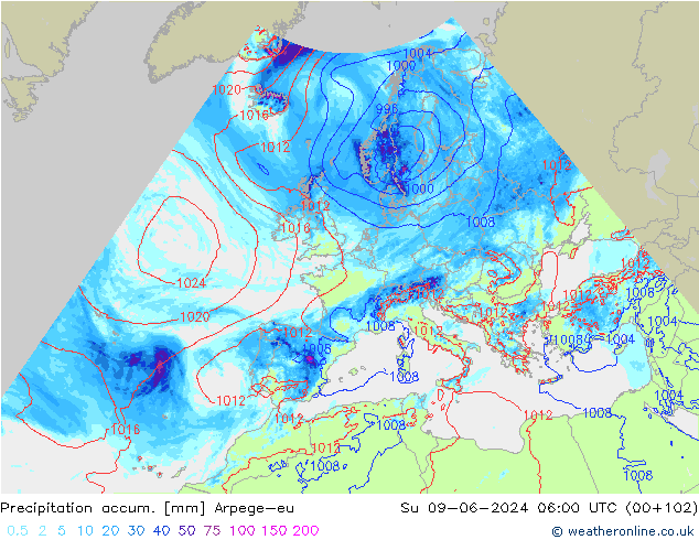 Nied. akkumuliert Arpege-eu So 09.06.2024 06 UTC