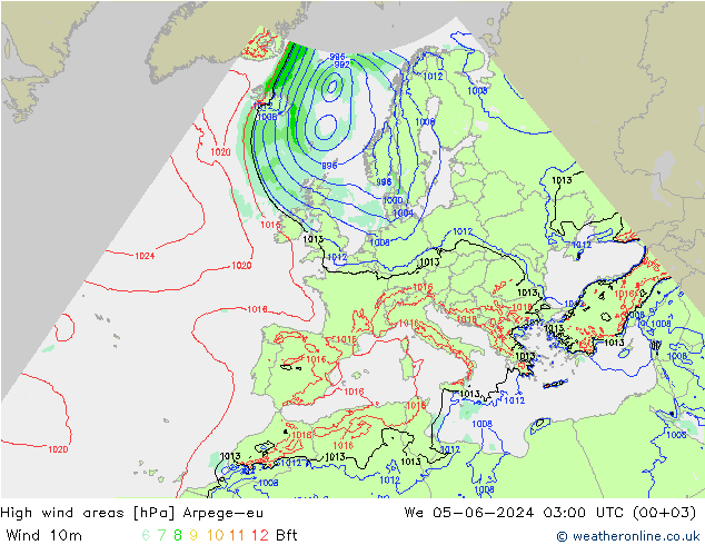 yüksek rüzgarlı alanlar Arpege-eu Çar 05.06.2024 03 UTC